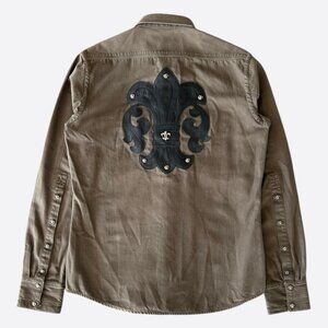Chrome Hearts Olive & Black Leather Fleur Patch Button Up Shirt